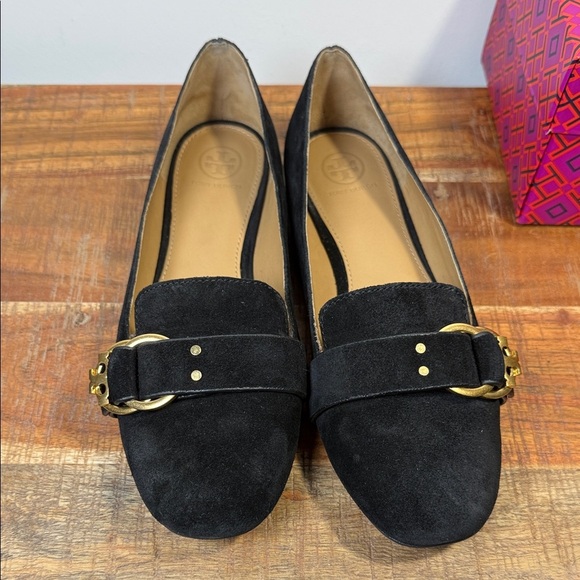 Tory Burch Black Suede Slipper Flats with Gold Buckle, Women’s 8.5 - Picture 2 of 7